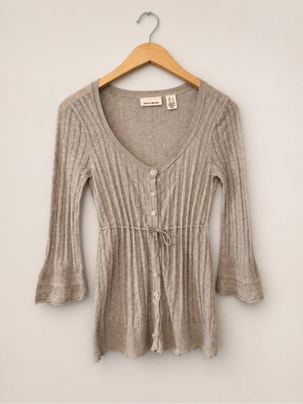 Dkny Taupe Button-Front Tie-Waist Cardigan